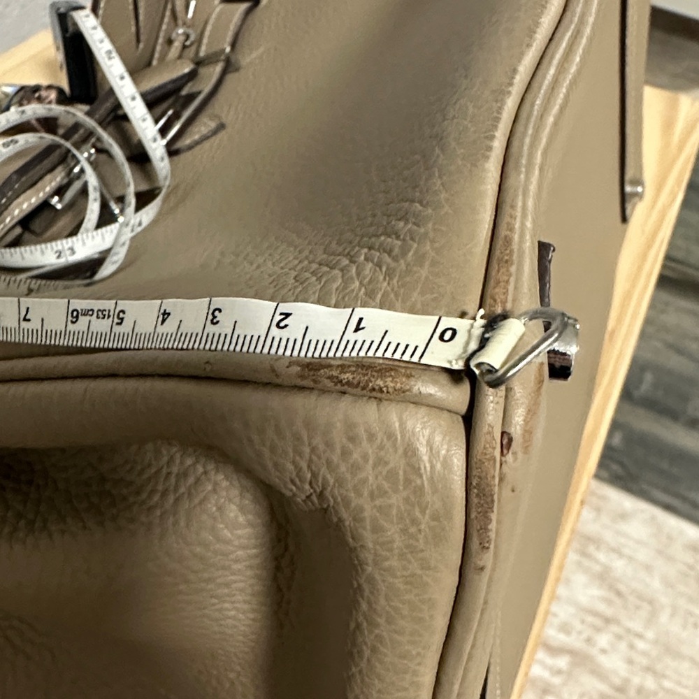 Birkin Hermes Style Bag - Elegant Taupe Gennuine Leather Handbag 35cm - Picture 14 of 15